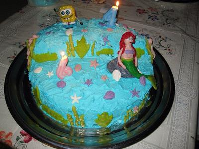 Little mermaid & Spongebob - Cake by helenfawaz91