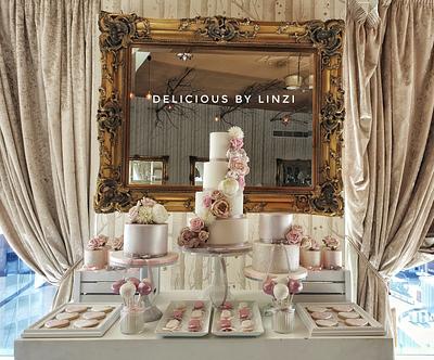 Vintage taupe, blush and nude wedding dessert table - Cake by Delicious By Linzi