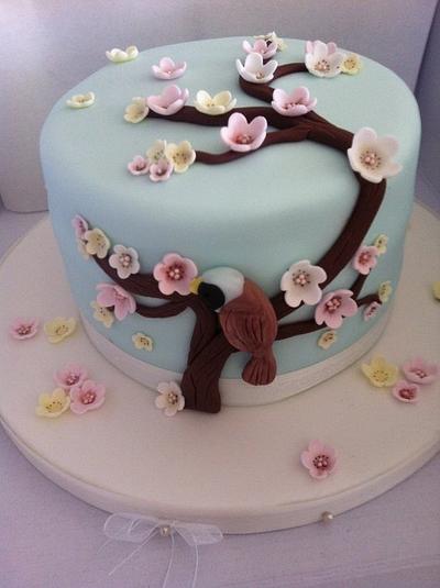 Anglo-Korean Blossom Cake (with bearded tit!) - Cake by Helen-Loves-Cake