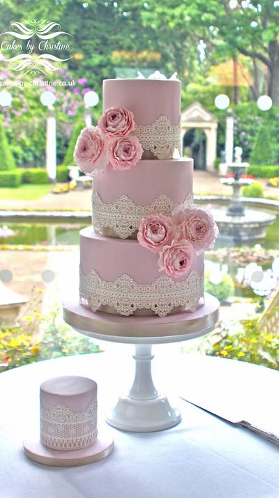 Pink Peony Wedding cake - Cake by Cakes by Christine