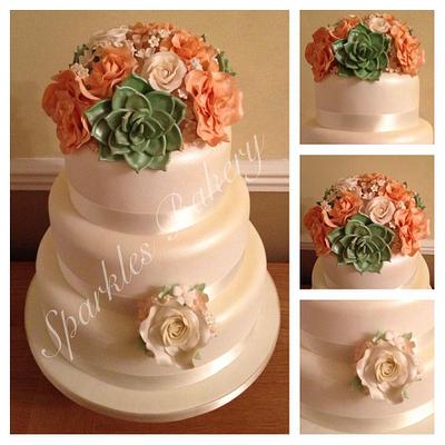 Succulent & Roses Wedding Cake - Cake by Karen