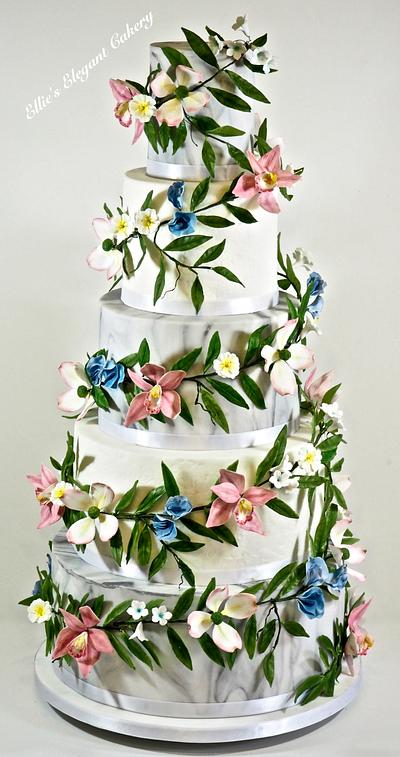 Flower Garland Wedding Cake - Cake by Ellie @ Ellie's Elegant Cakery