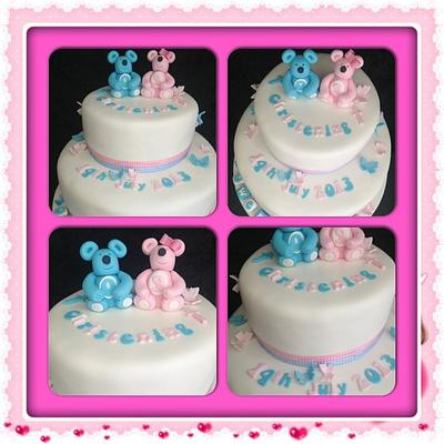 Brother & sister christening cake  - Cake by Kirstie's cakes