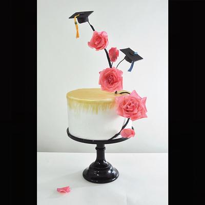 Pink Roses Graduation Cake - Cake by SweetGeorge