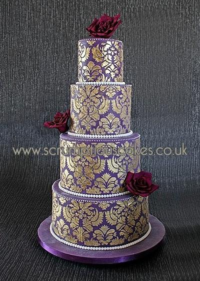 Purple & Gold Damask Cake - Cake by Scrumptious Cakes