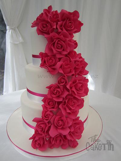 Fuschia Cascading Roses - Cake by The Cake Tin