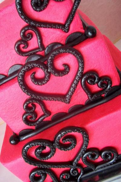 hot pink with black hearts wedding cake - Cake by Corrie