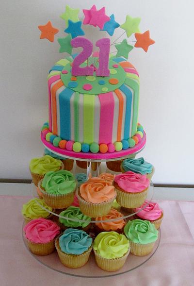 Fluro cupcake tower. - Cake by Cakes and Cupcakes by Anita