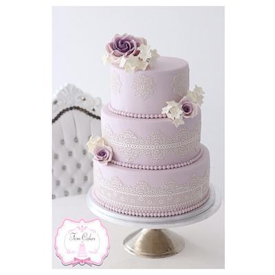 Lilac Wedding Cake with Lace - Cake by Fem Cakes