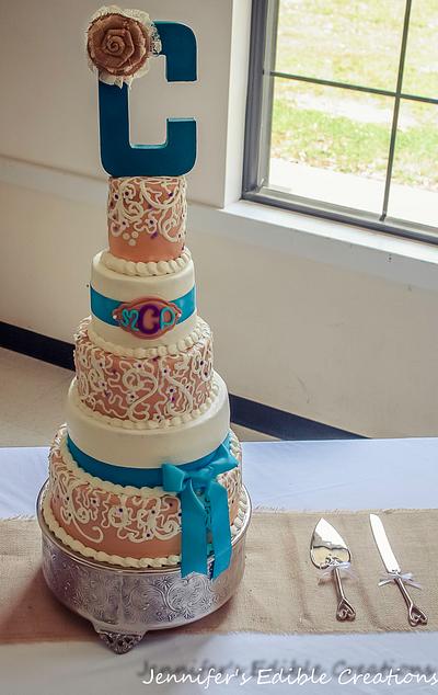 Monogrammed Wedding Cake - Cake by Jennifer's Edible Creations