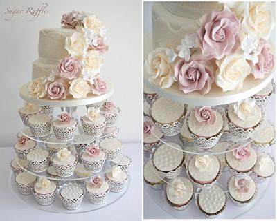 Vintage Roses & Lace Cupcake Tower  - Cake by Sugar Ruffles