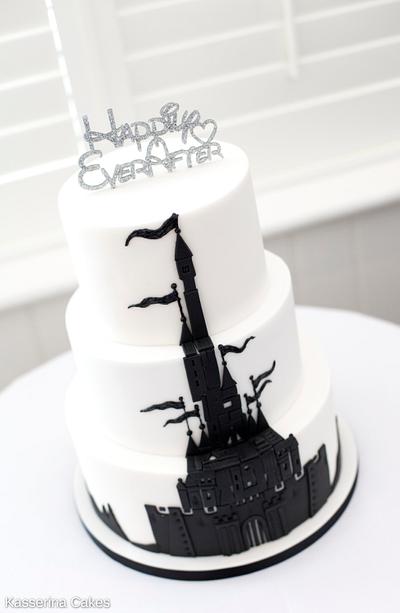 Disney style fantasy castle monochrome wedding cake - Cake by Kasserina Cakes