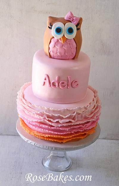 Pink & Orange Ombre Ruffles Owl Cake plus Ruffles Smash Cake - Cake by Rose Atwater