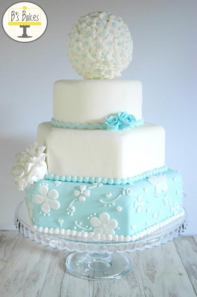 Blue and white wedding cake - Cake by B's Bakes 
