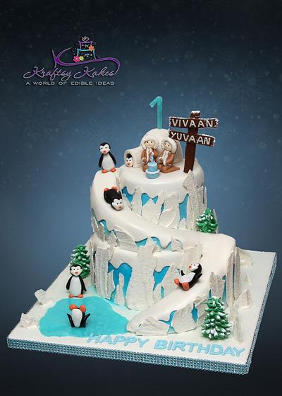 Eskimo+Penguins themed cake - Cake by Kraftsy Kakes (Sri)