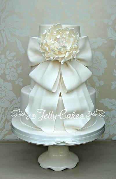 Bow and Peony Wedding Cake - Cake by JellyCake - Trudy Mitchell