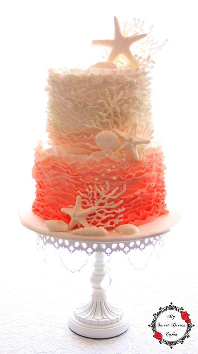 Ombre Coral Wedding Cake - Cake by My Sweet Dream Cakes