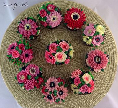 Pink Buttercream Flowers - Cake by Deepa Pathmanathan