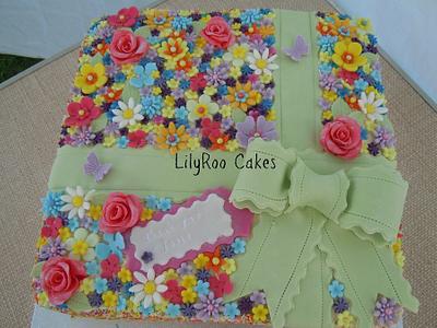 Flower parcel retirement cake - Cake by Jo Waterman