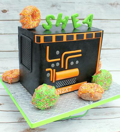 Black and neon doughnut and computer cake  - Cake by Lynette Brandl