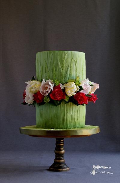 Green floral cake - Cake by Katarzynka