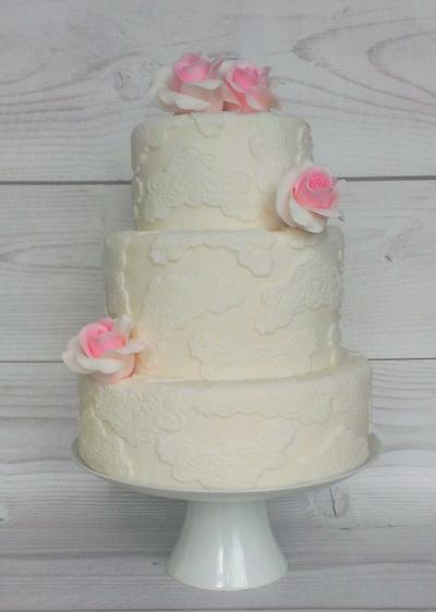 Lace & Roses Wedding Cake - Cake by cheeky monkey cakes