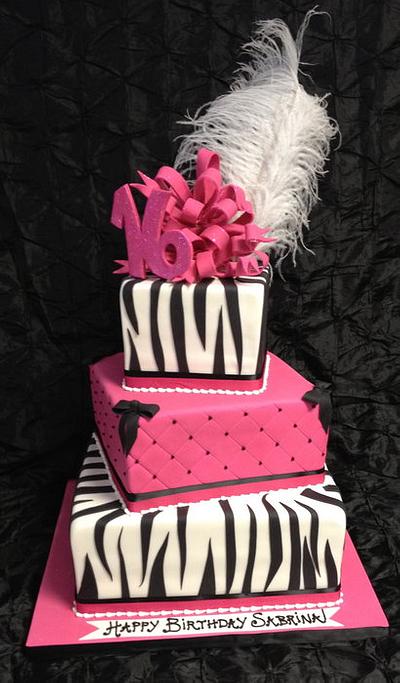 Sweet 16 Pink & Zebra three tier box cake - Cake by Bianca