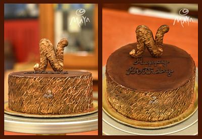 Chocolate Monogram and Brush-painted chocolate - Cake by Abha Kohli