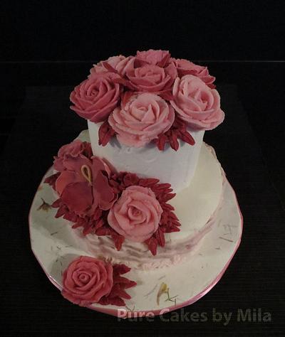 Buttercream Burgundy Roses and Pansy - Cake by Mila - Pure Cakes by Mila
