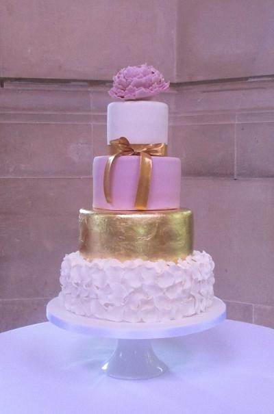 Four tiered gold leaf & ruffle Wedding Cake - Cake by The Buttercream Pantry