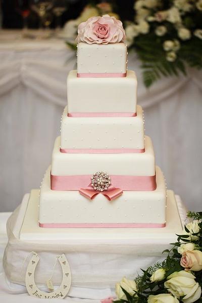 Dusky Rose & Diamante Wedding Cake - Cake by cakesbymiriam
