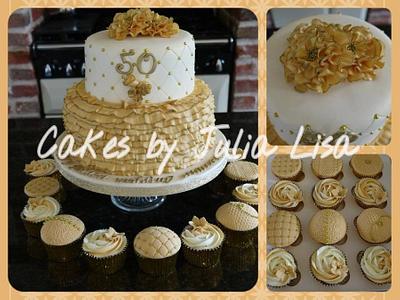 Golden Wedding Anniversary two tier ruffle cake with matching cupcakes - Cake by Cakes by Julia Lisa