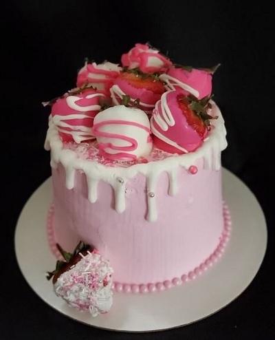Strawberry Vanilla Drip Cake - Cake by Celene's Confections