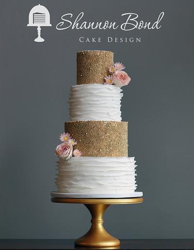Gold Pearl and Ruffles Wedding Cake - Cake by Shannon Bond Cake Design