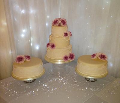 Roses, Lace & Pearls Wedding Cake - Cake by Cis4Cake