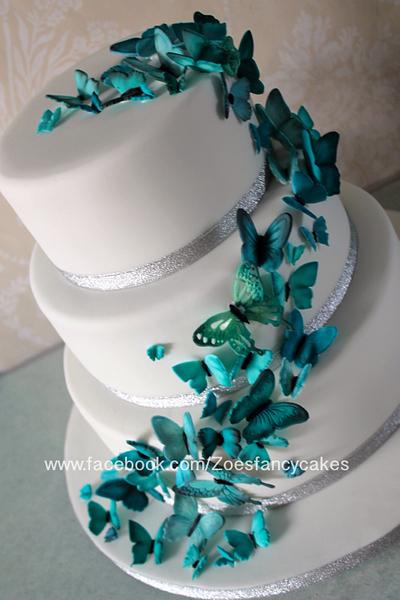 Teal coloured butterfly wedding cake - Cake by Zoe's Fancy Cakes