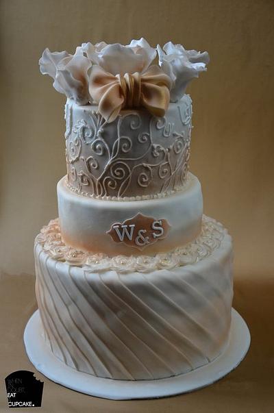 White and copper engagement cake  - Cake by Sahar Latheef