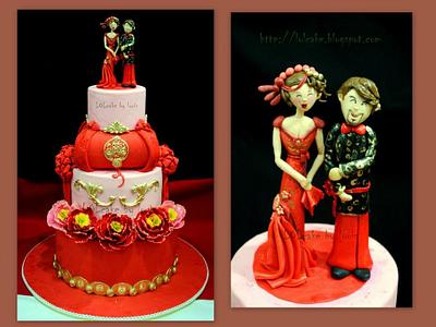 Oriental Wedding Cake With Fashionista Topper - Cake by Louis Ng