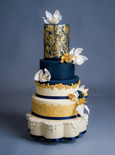Navy and Gold Wedding Cake - Cake by BunnyBakes