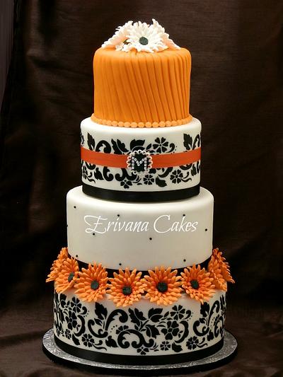 Orange and Black damask wedding cake - Cake by erivana