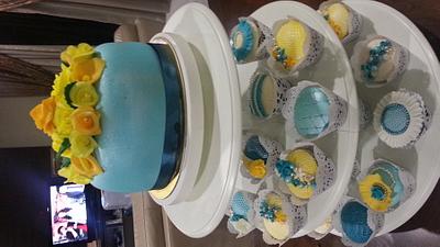 yellow and teal wedding cake - Cake by sheilapot