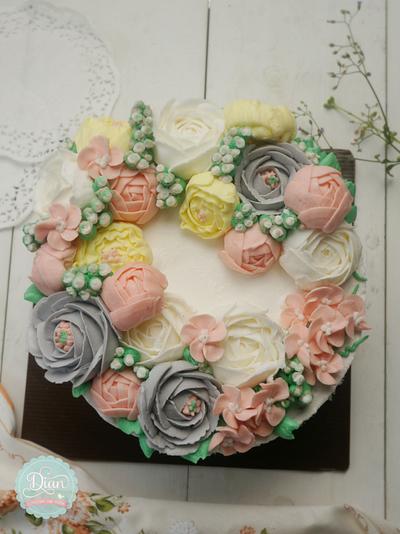 spring flower butter cream cake - Cake by Dian flower clay -cake design