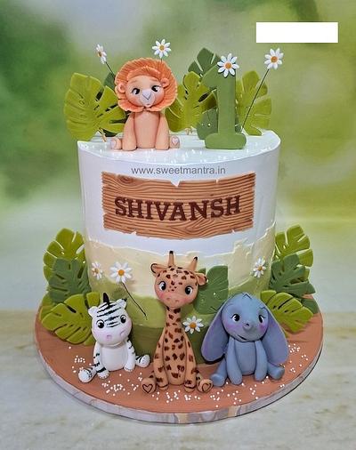 Animal safari theme one tier cake - Cake by Sweet Mantra Homemade Customized Cakes Pune