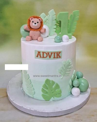 Pastel green Jungle cake for 1st birthday - Cake by Sweet Mantra Homemade Customized Cakes Pune