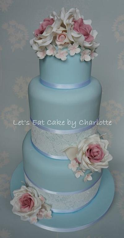 Vintge Blue Rose & Hydrangea Wedding Cake - Cake by Let's Eat Cake