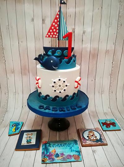 Sailor cake and Cookies for Gabriel's 1st Birthday - Cake by Julieta ivanova Julietas cakes