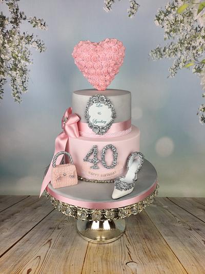 Romantic pink and silver engagagement /40th cake  - Cake by Melanie Jane Wright