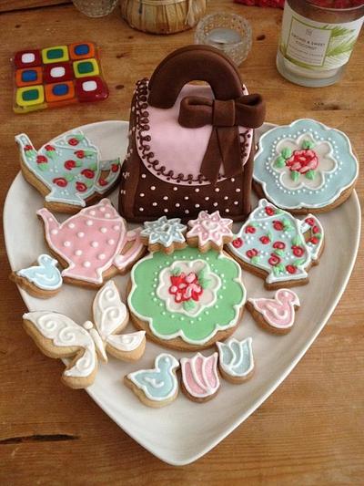 Cath Kidston cookies and Peggy's Mini handbag cake - Cake by SoSweet