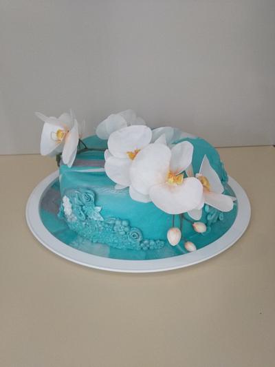 Orchids, bas releif and some marble effect - Cake by Mare