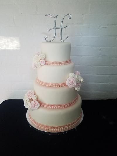 Pink Pearls and Rose Wedding Cake - Cake by Molly Gearhart